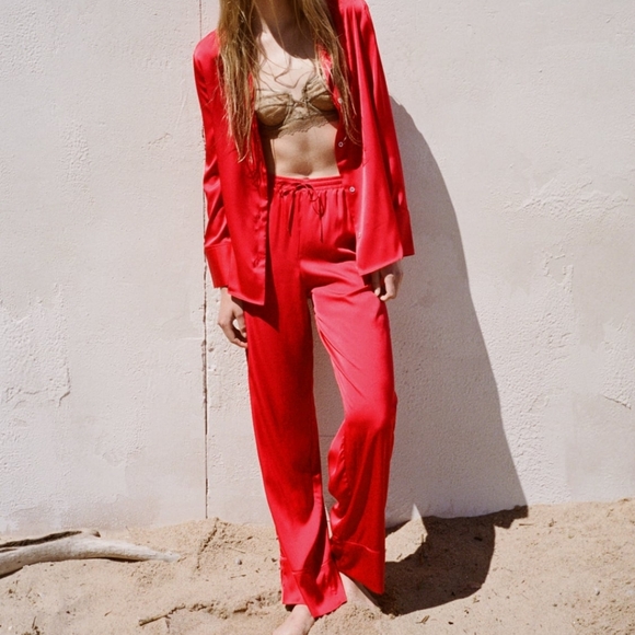 Zara | Pants u0026 Jumpsuits | Zara Red Satin Trousers | Poshmark